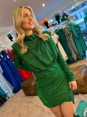 Don’t ‘give a glam’ sparkle ruched mini dress - green