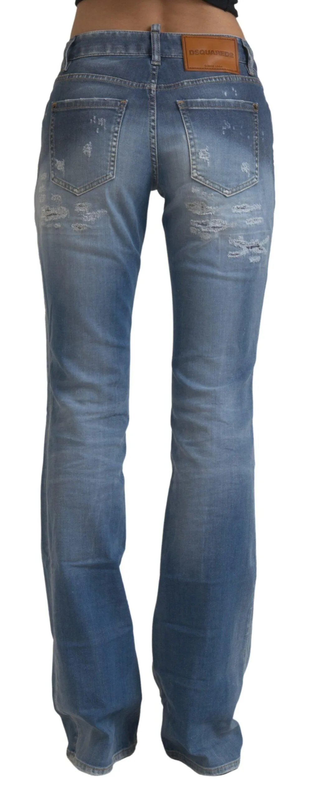 Dsquared² Blue Tattered Mid Waist Flared Denim Jeans