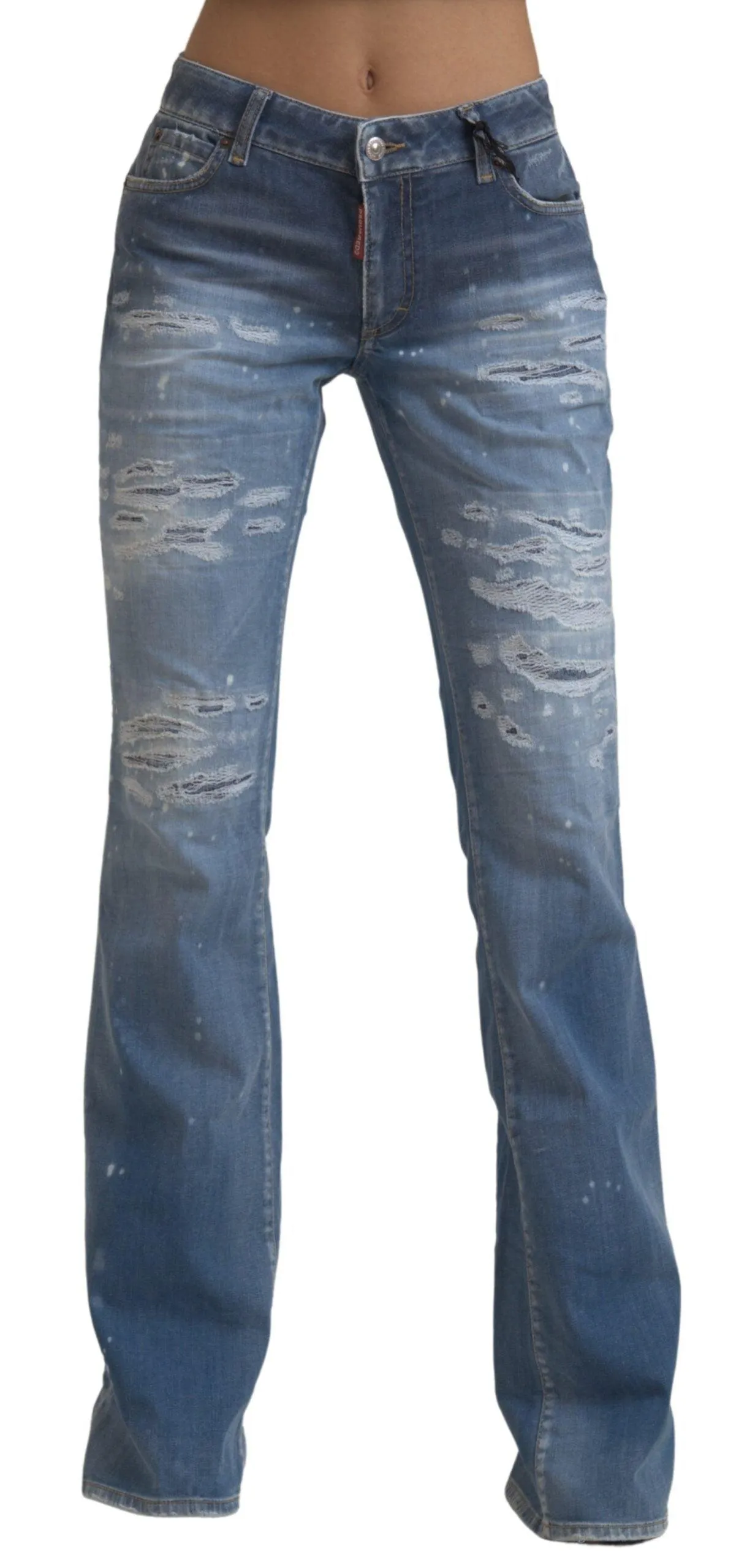 Dsquared² Blue Tattered Mid Waist Flared Denim Jeans