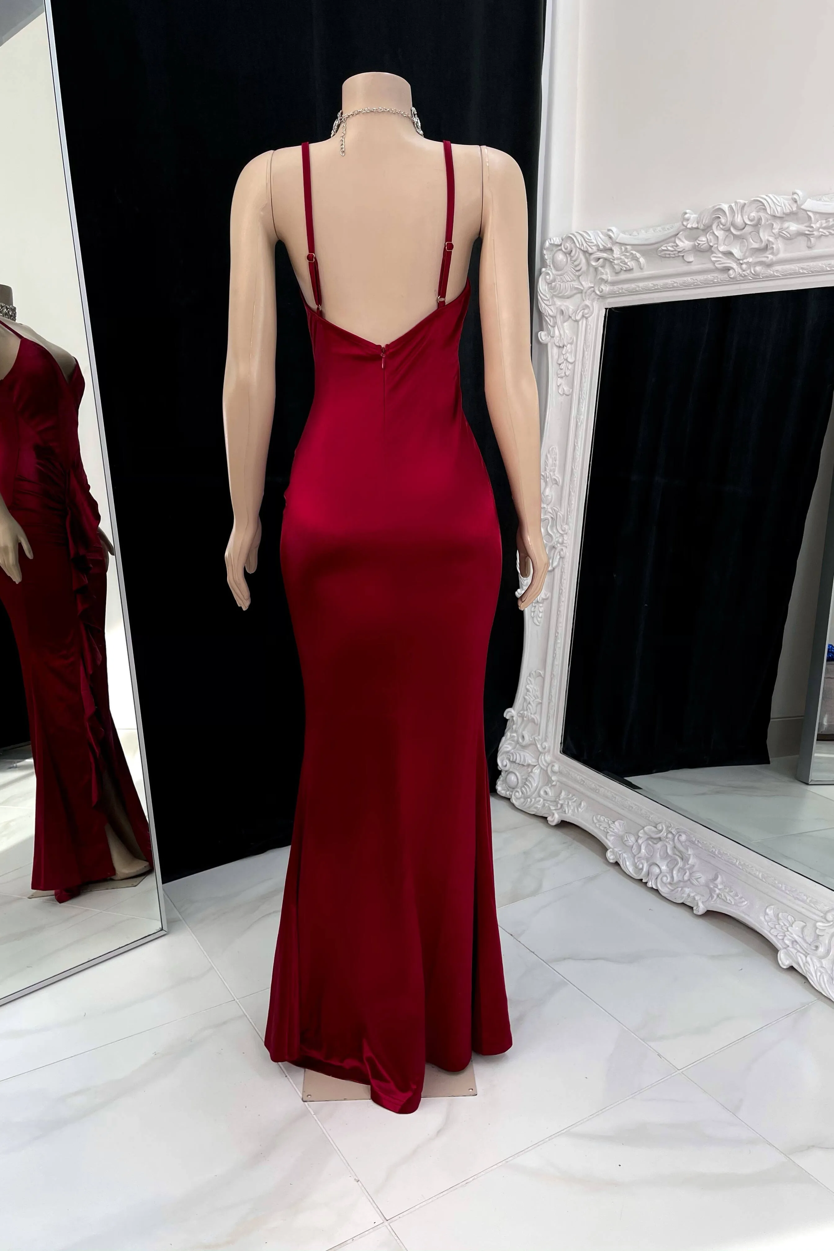 Elegant Long Spaghetti Strap V-neck Backless Mermaid Prom Dress