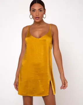 Emilia Slip Dress in Satin Turmeric