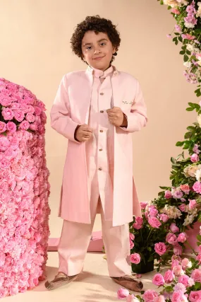 Farrokh- Embroidered Pink Achkan Paired With Matching Kurta  &  Trouser Set