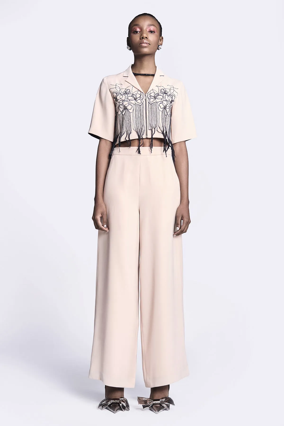 Flared Pants of (Abstract Roses Cropped Shirt)