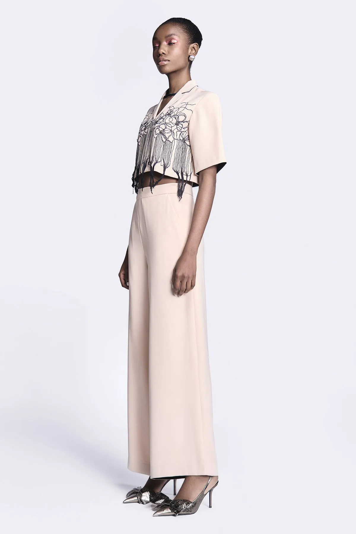 Flared Pants of (Abstract Roses Cropped Shirt)