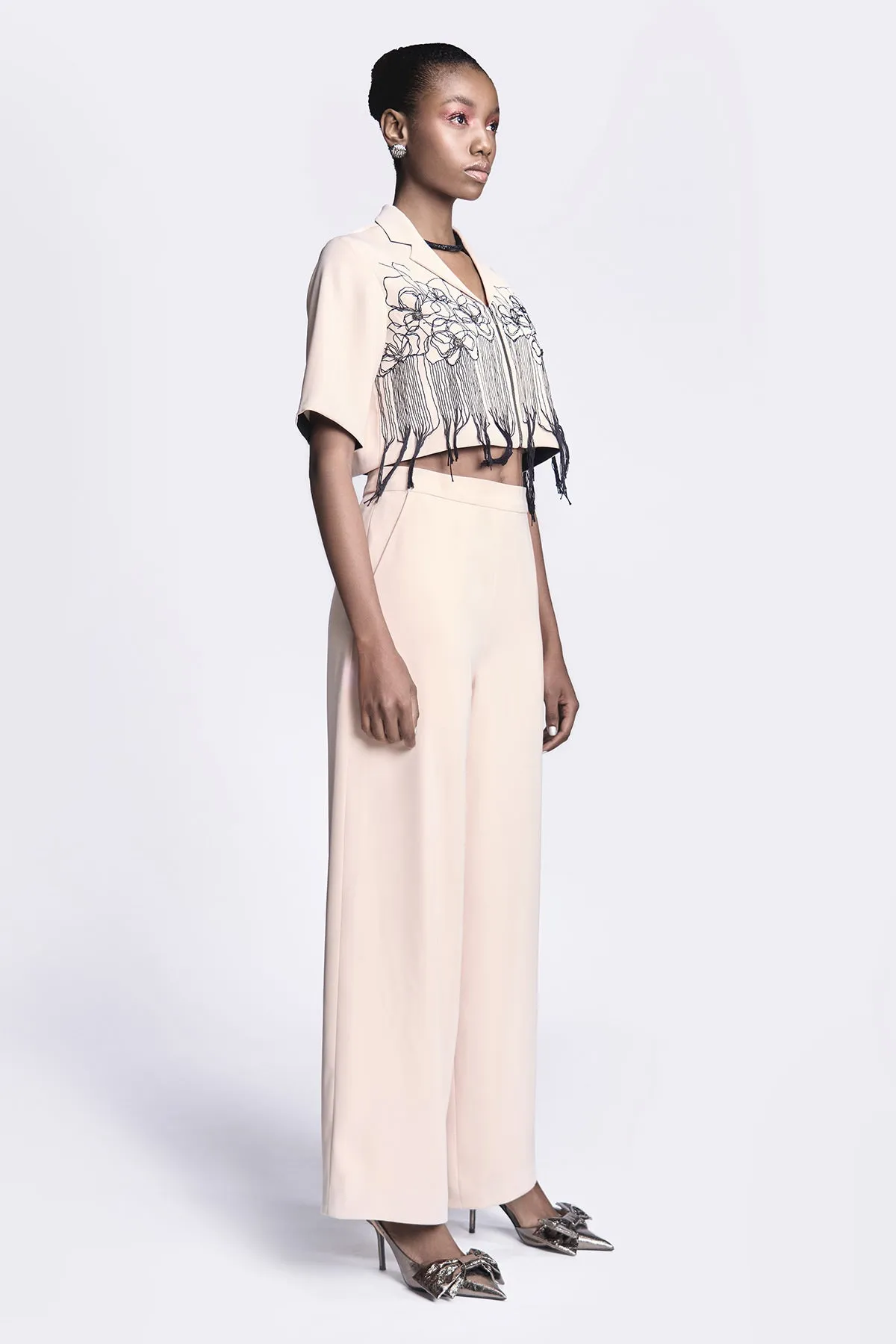 Flared Pants of (Abstract Roses Cropped Shirt)