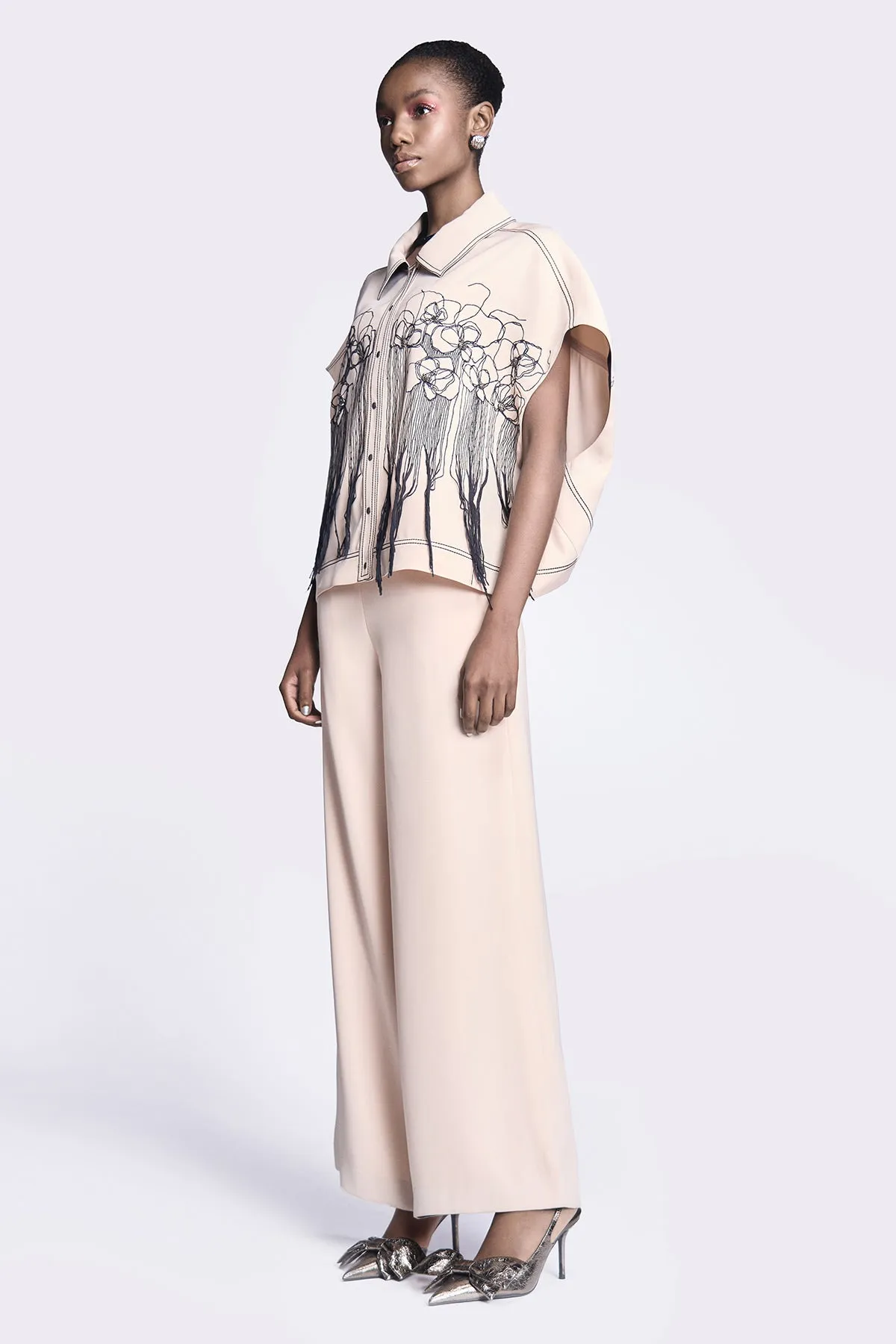 Flared Pants of (Abstract Roses Oversized Shirt Jacket)