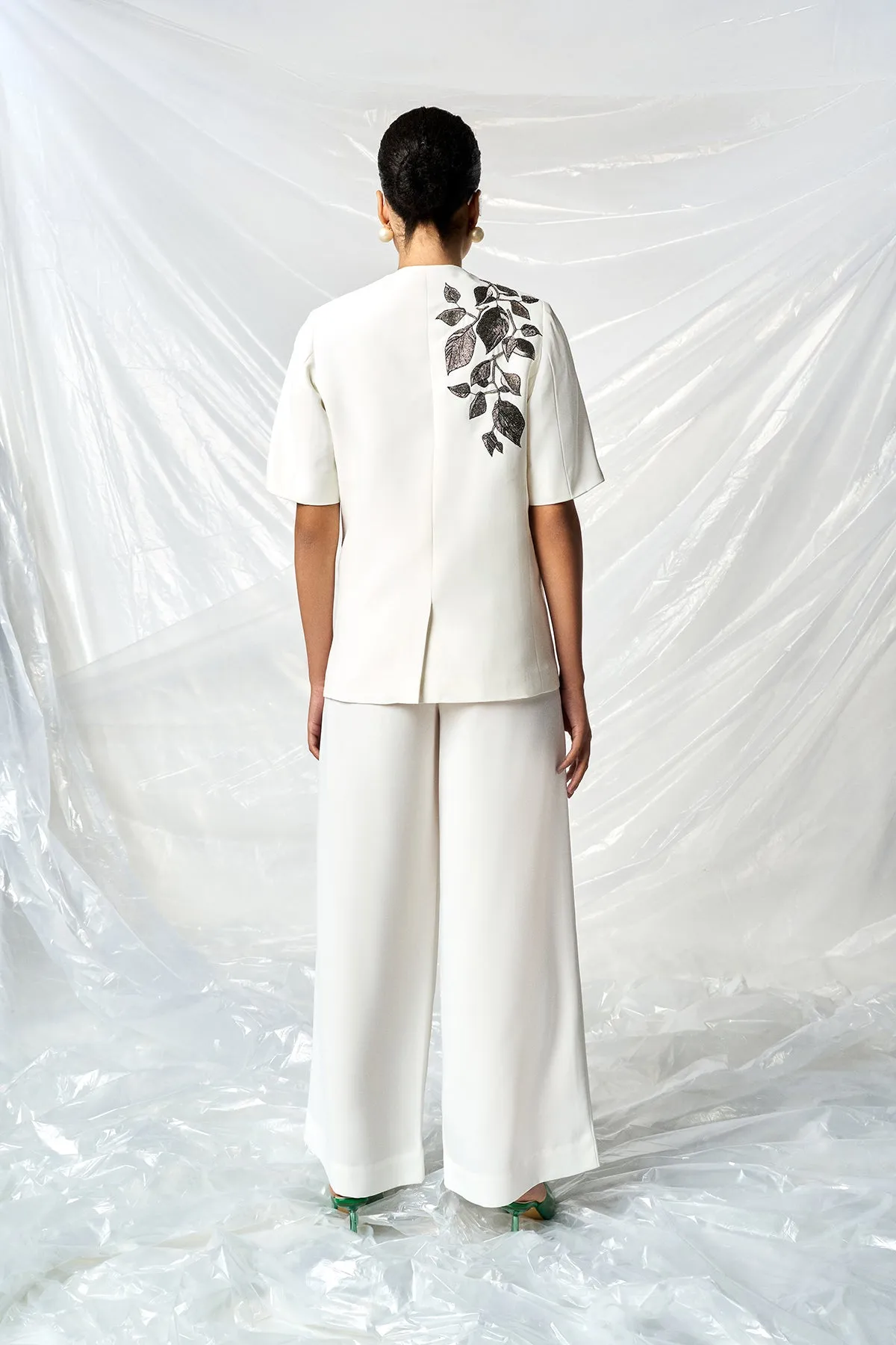 FLARED PANTS OF ( HAZEL LEAVES HALF SLEEVES BLAZER )