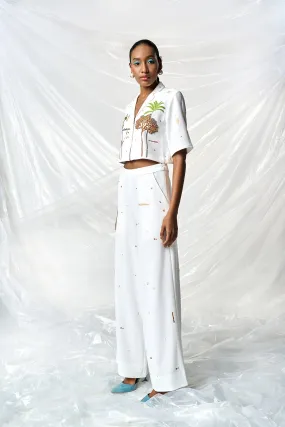 FLARED PANTS OF (SUMMER PLANT CROPPED SHIRT )