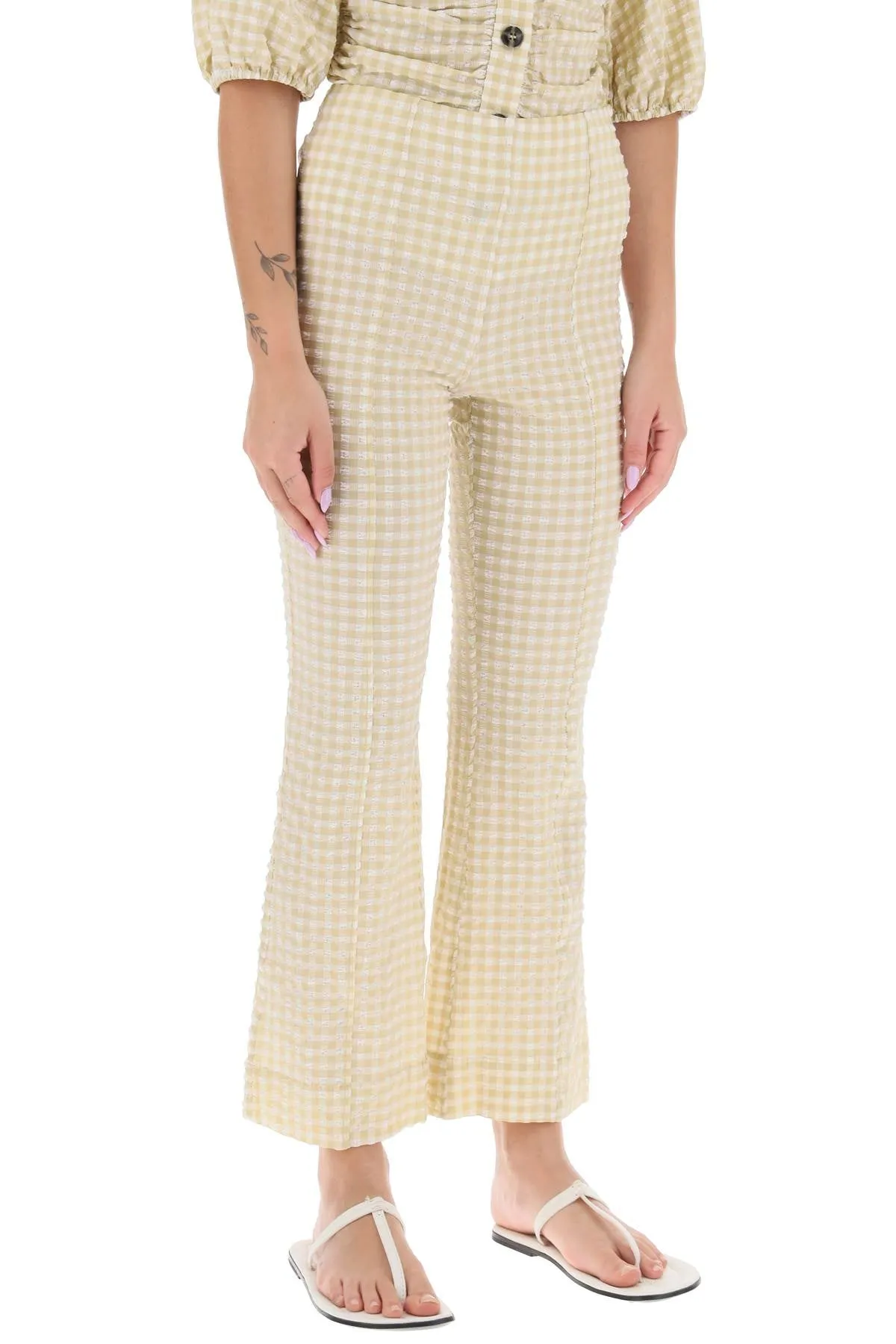 flared pants with gingham motif