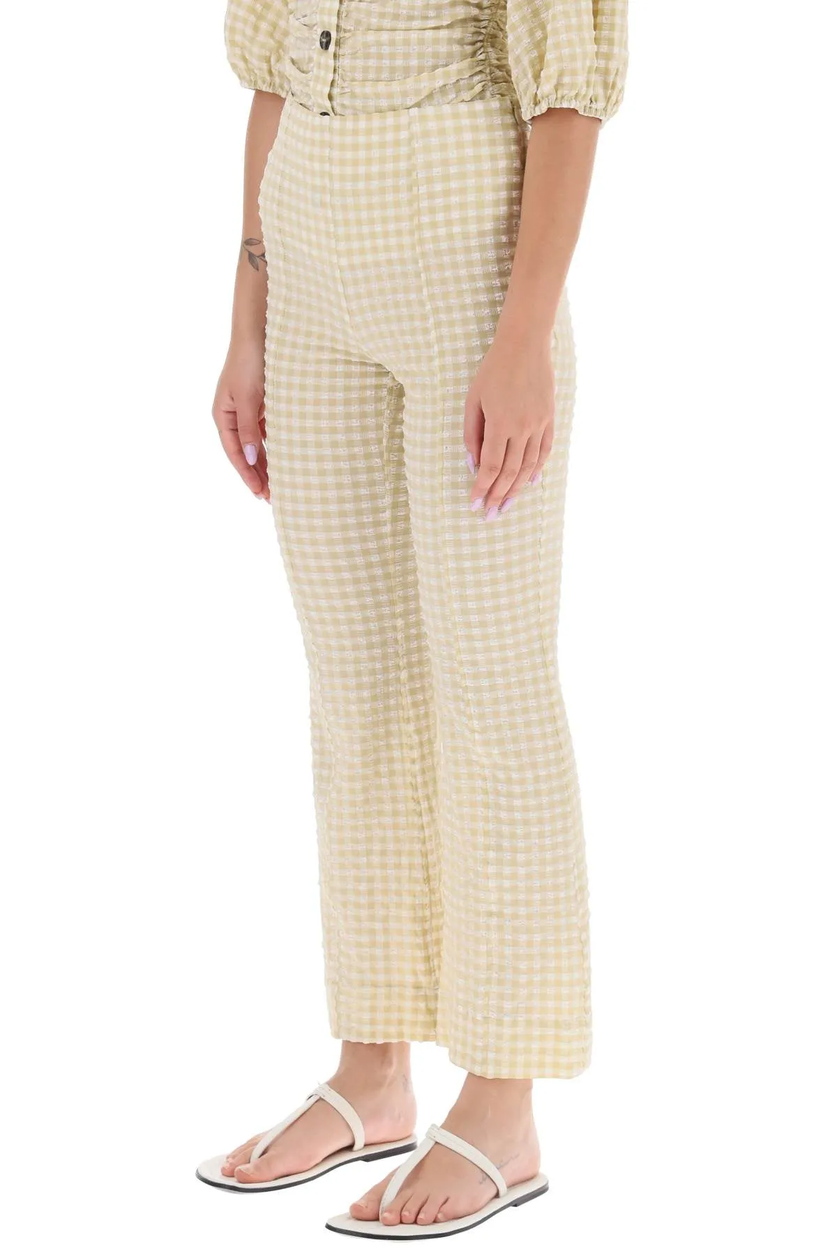 flared pants with gingham motif
