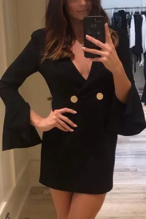 Flared Sleeves V-neck Work Dress