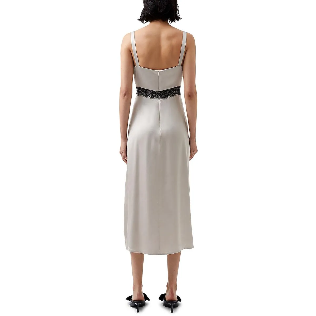 French Connection Womens Midi Lace Trim Slip Dress