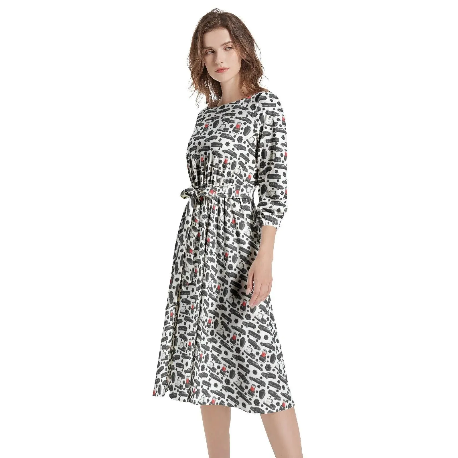 FUNeral Blackout - Boat Neck Belted Flared Dress