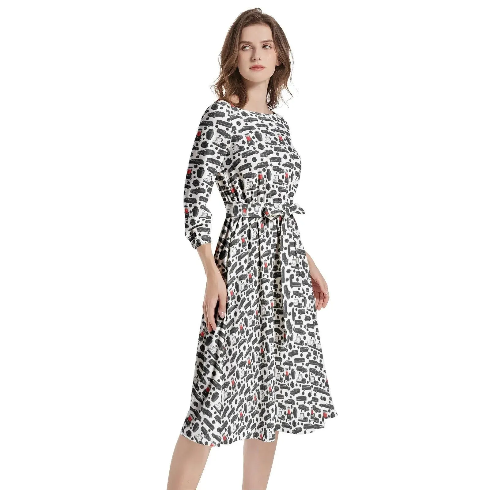 FUNeral Blackout - Boat Neck Belted Flared Dress