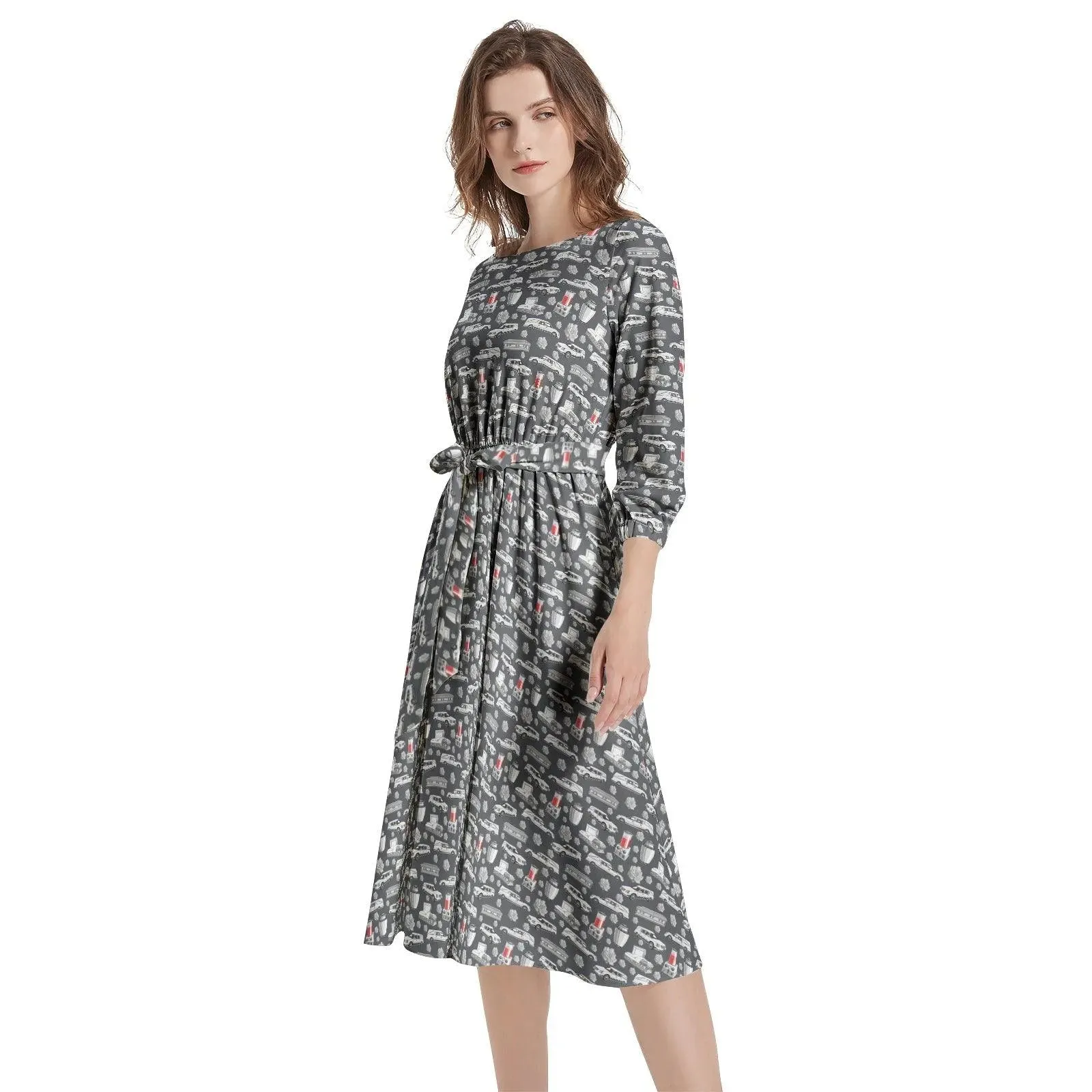 FUNeral Whiteout - Boat Neck Belted Flared Dress