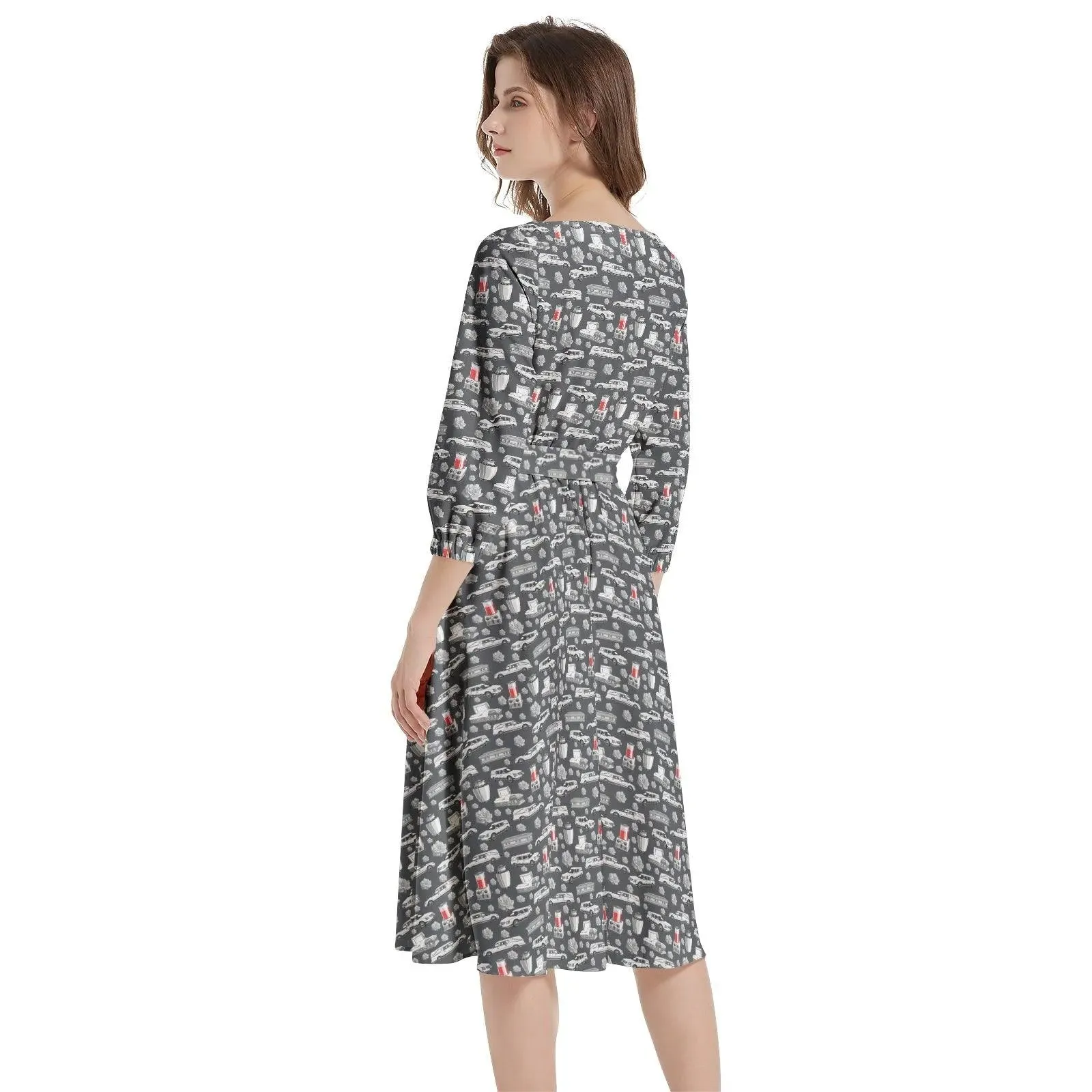 FUNeral Whiteout - Boat Neck Belted Flared Dress