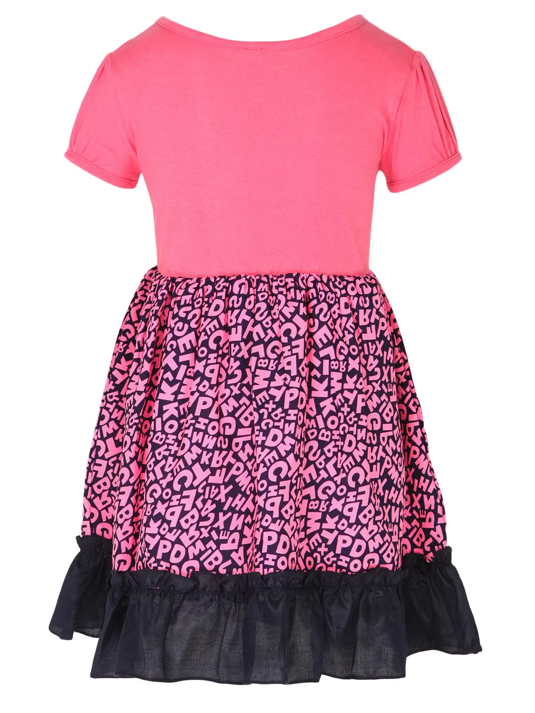 Girl's  Pink Alphabet Printed Flared Dress - StyleStone Kid