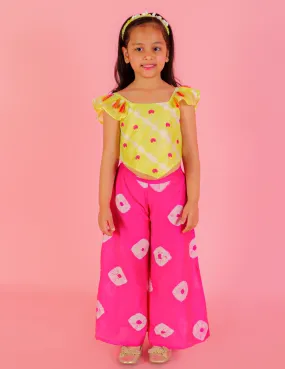 Girls Shibori Girls Lime Crop Top With Palazzo Co-Ordinate Set - Lil Drama