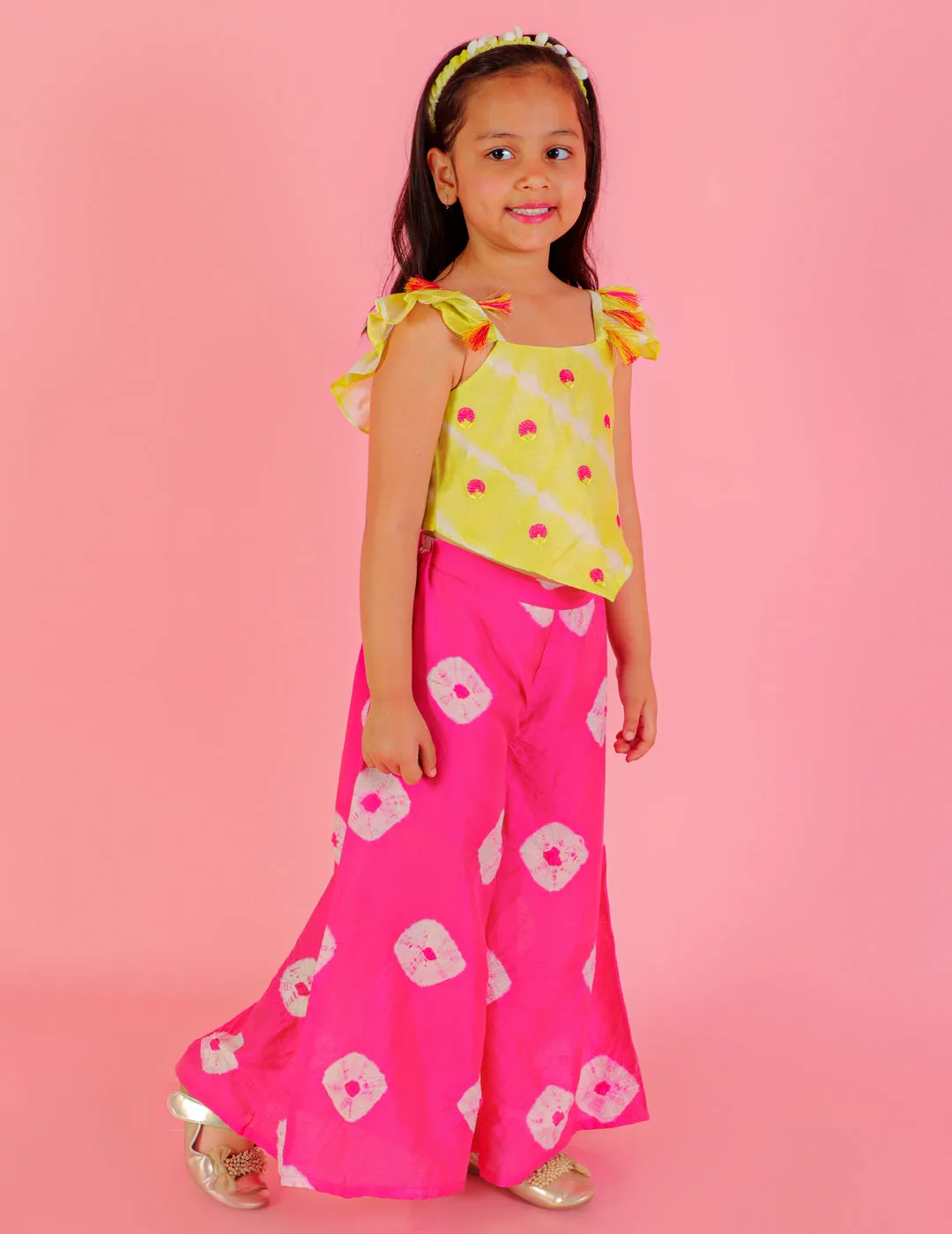 Girls Shibori Girls Lime Crop Top With Palazzo Co-Ordinate Set - Lil Drama