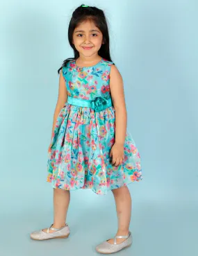 Girl's Stylish Floral Print Ballon Dress-Green - Lil Peacock