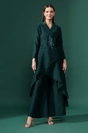 Green Cotton Silk Crystal Embellished Co-Ord Set