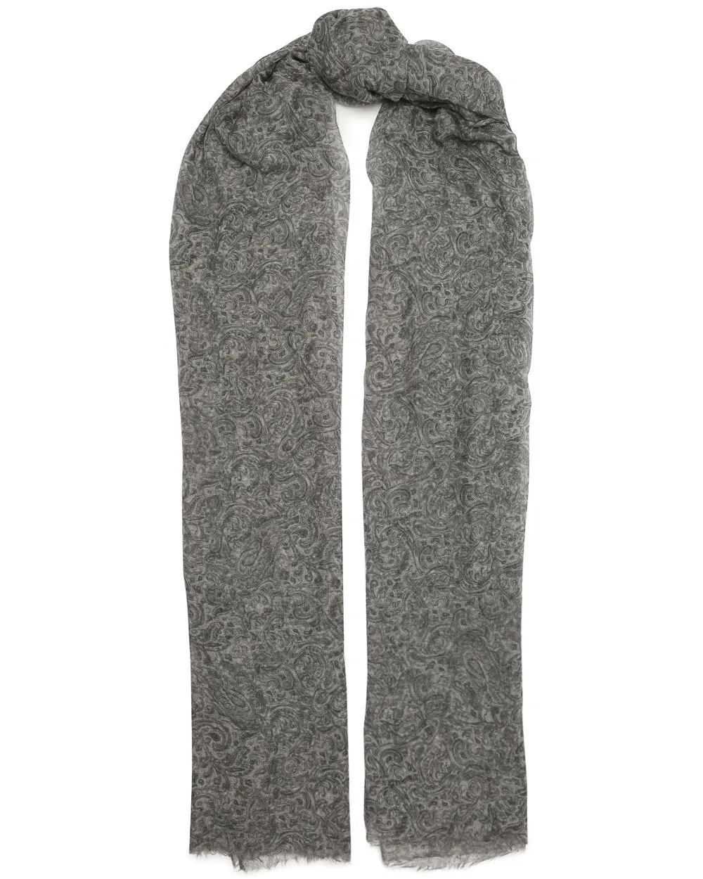 Grey Paisley Print Cashmere Scarf