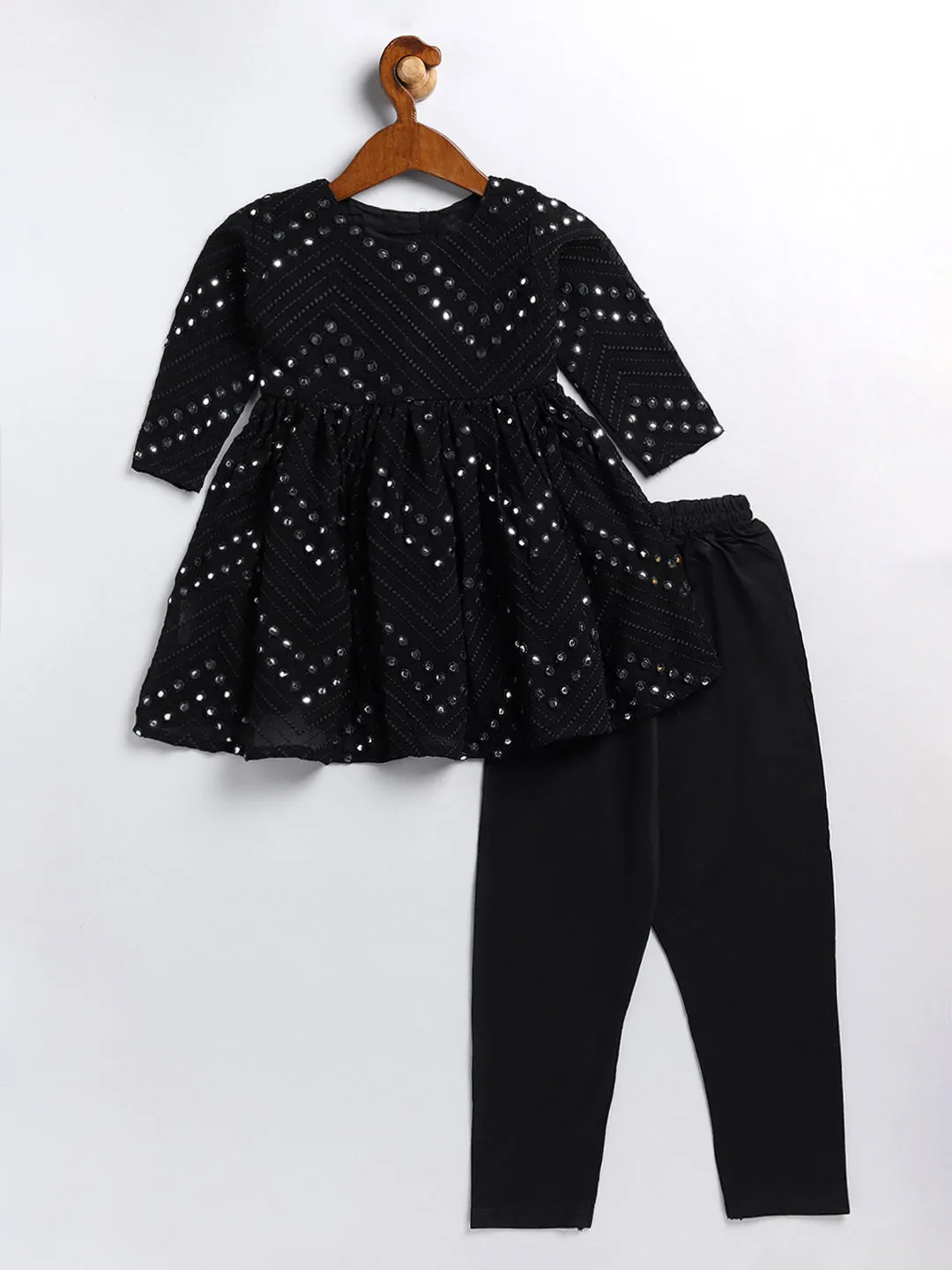Jashvi SISHU Girl's Black Mirror Kurta Pyjama Set