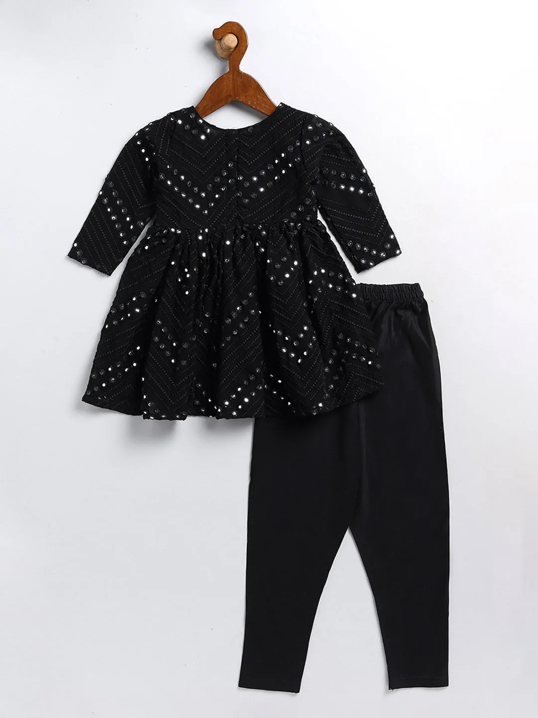 Jashvi SISHU Girl's Black Mirror Kurta Pyjama Set