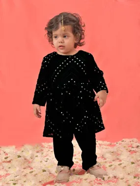 Jashvi SISHU Girl's Black Mirror Kurta Pyjama Set