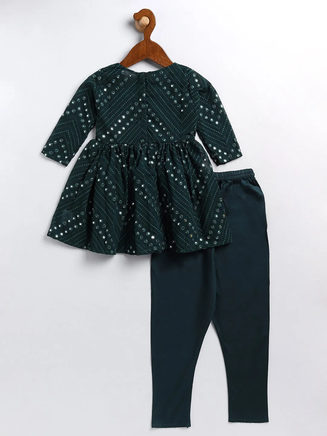 Jashvi SISHU Girl's Green Mirror Kurta Pyjama Set