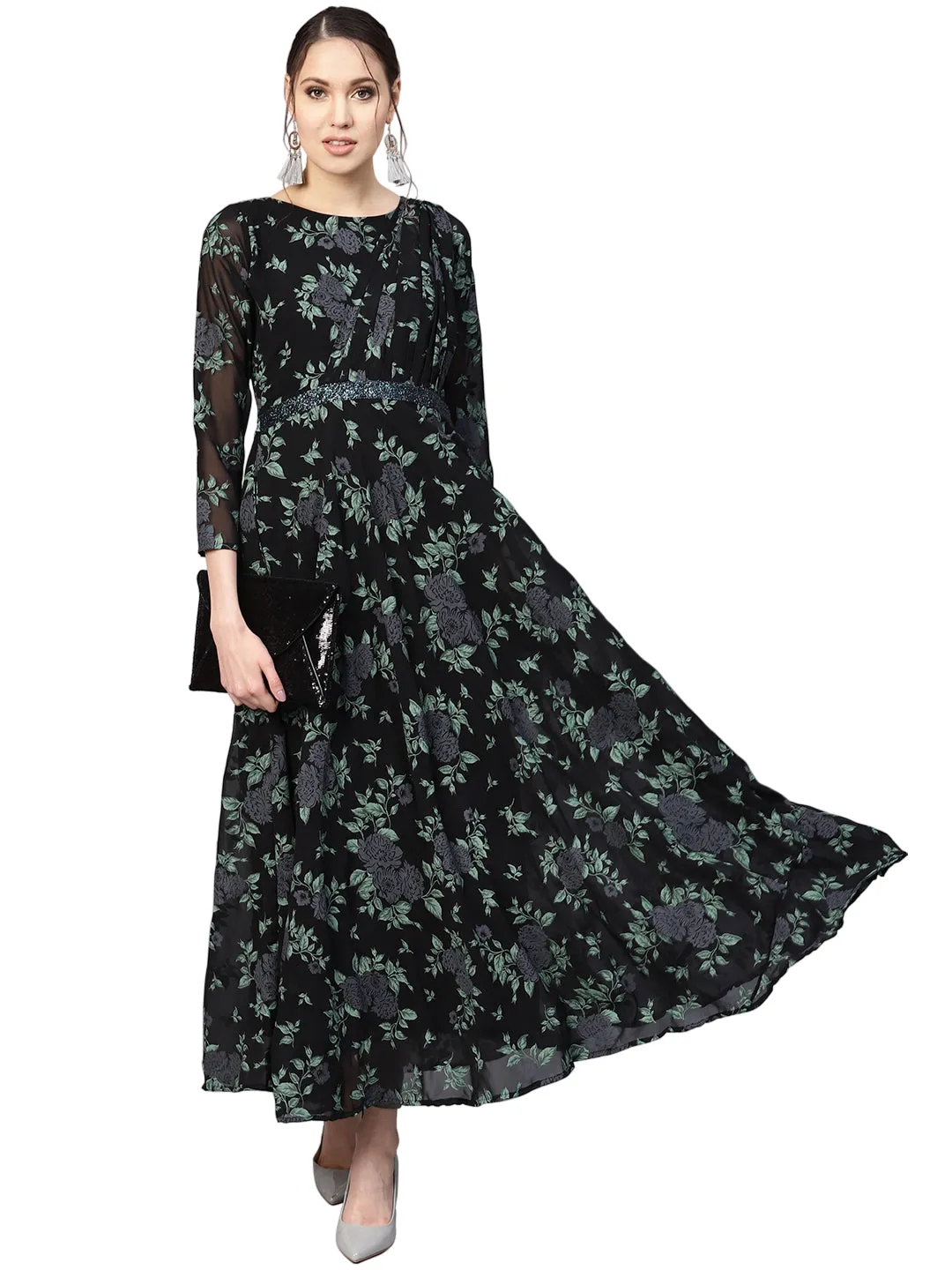 Jashvi Women's Flared Georgette Kurta