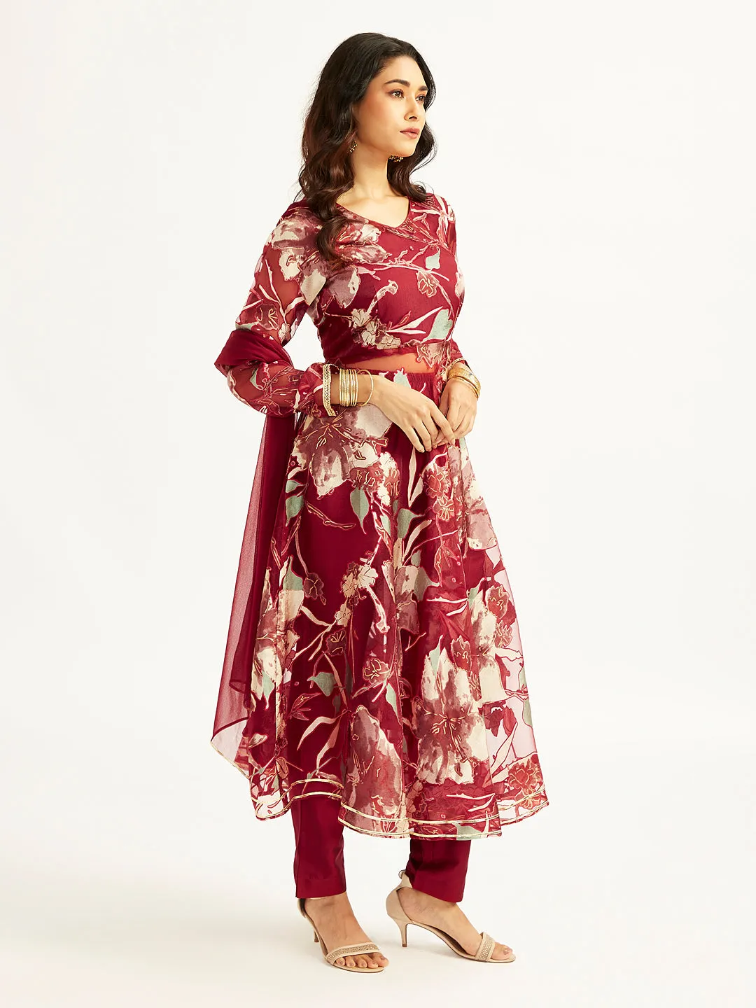Jashvi Women's Maroon Anarkali Set