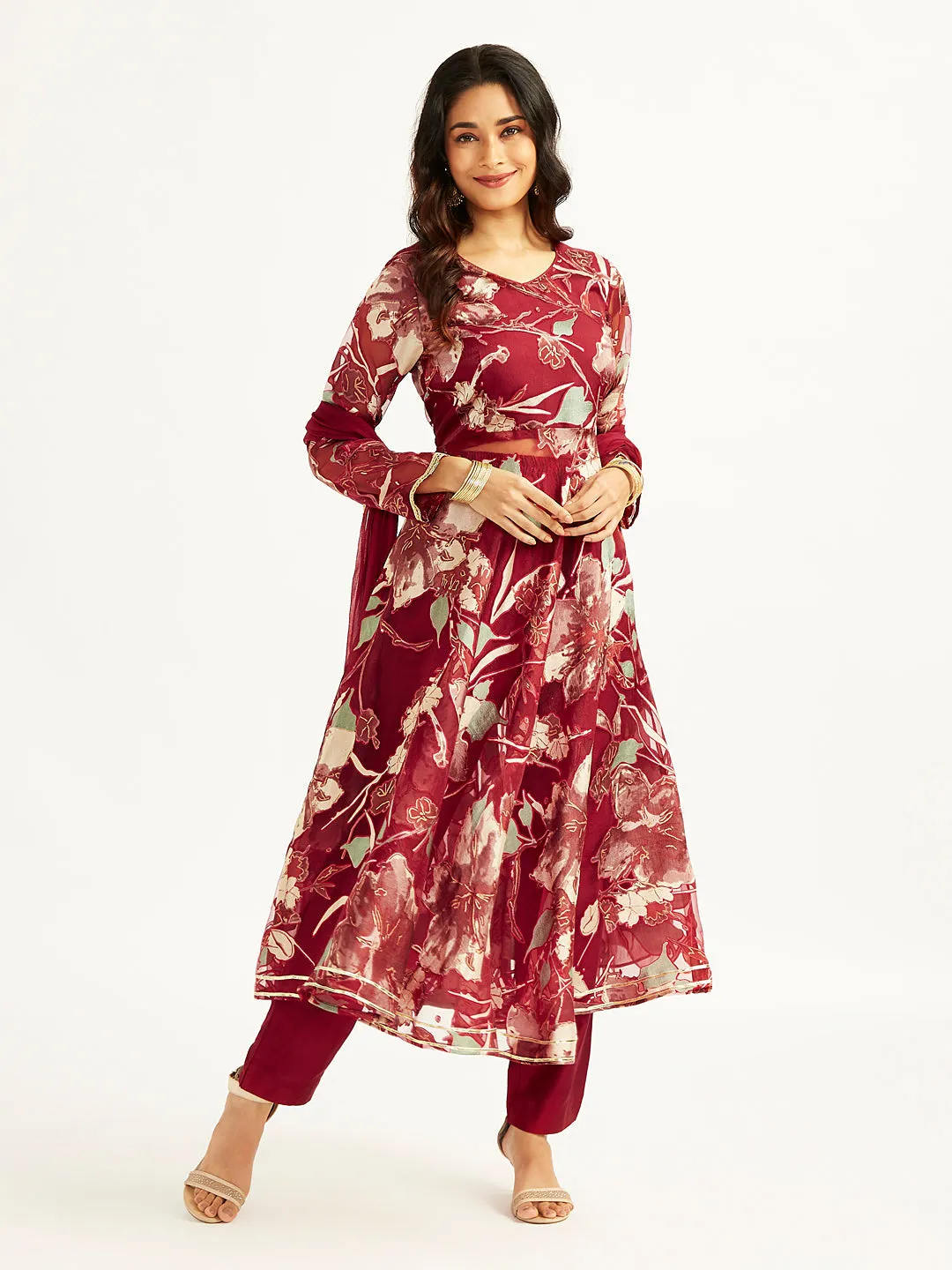 Jashvi Women's Maroon Anarkali Set