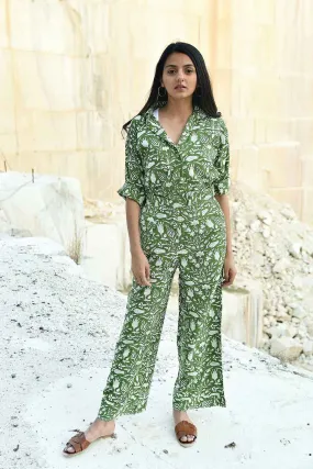 Kazuki Green Handblock Print Pants