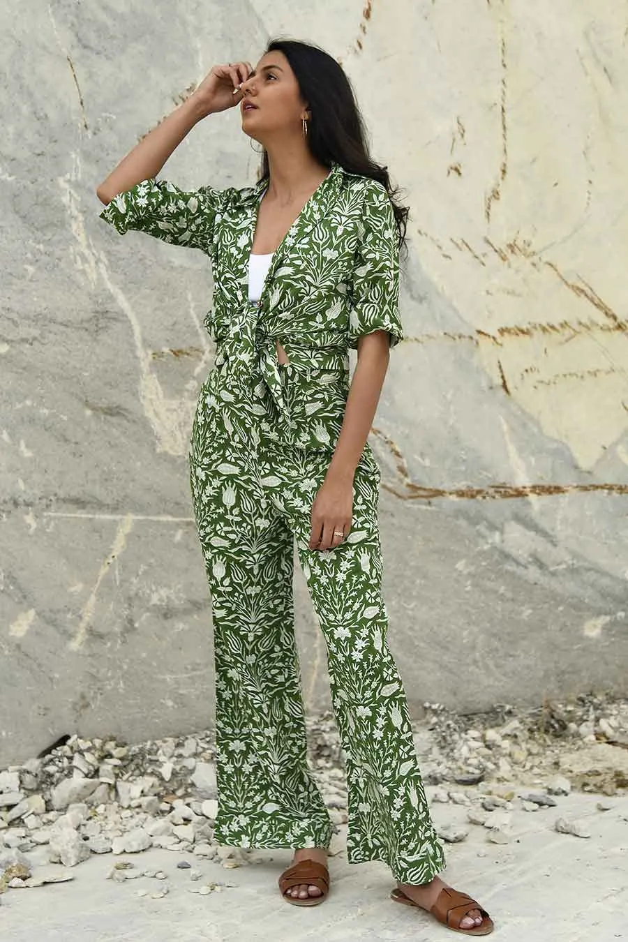 Kazuki Green Handblock Print Pants