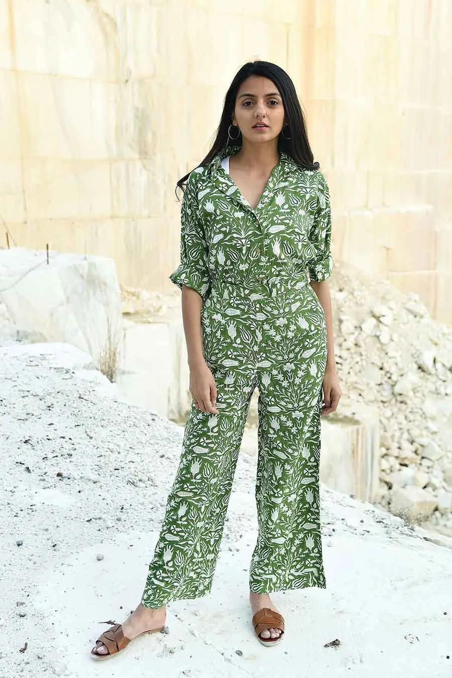 Kazuki Green Handblock Print Pants