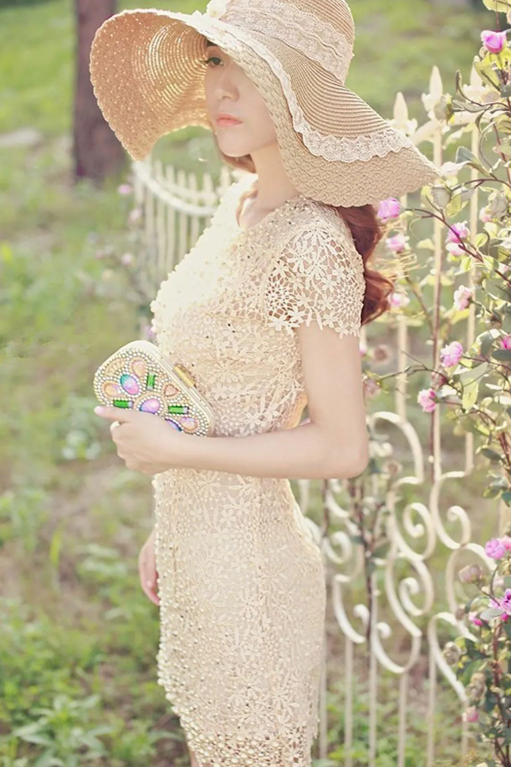 Ketty More Women's Stereo Flower Embroided Short Sleeves Wedding Dress-KMWD240