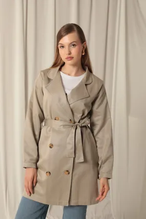 KKT Torino Fabric Liquid Proof Under Hip Length Women's Stone Trench Coat - Progreso