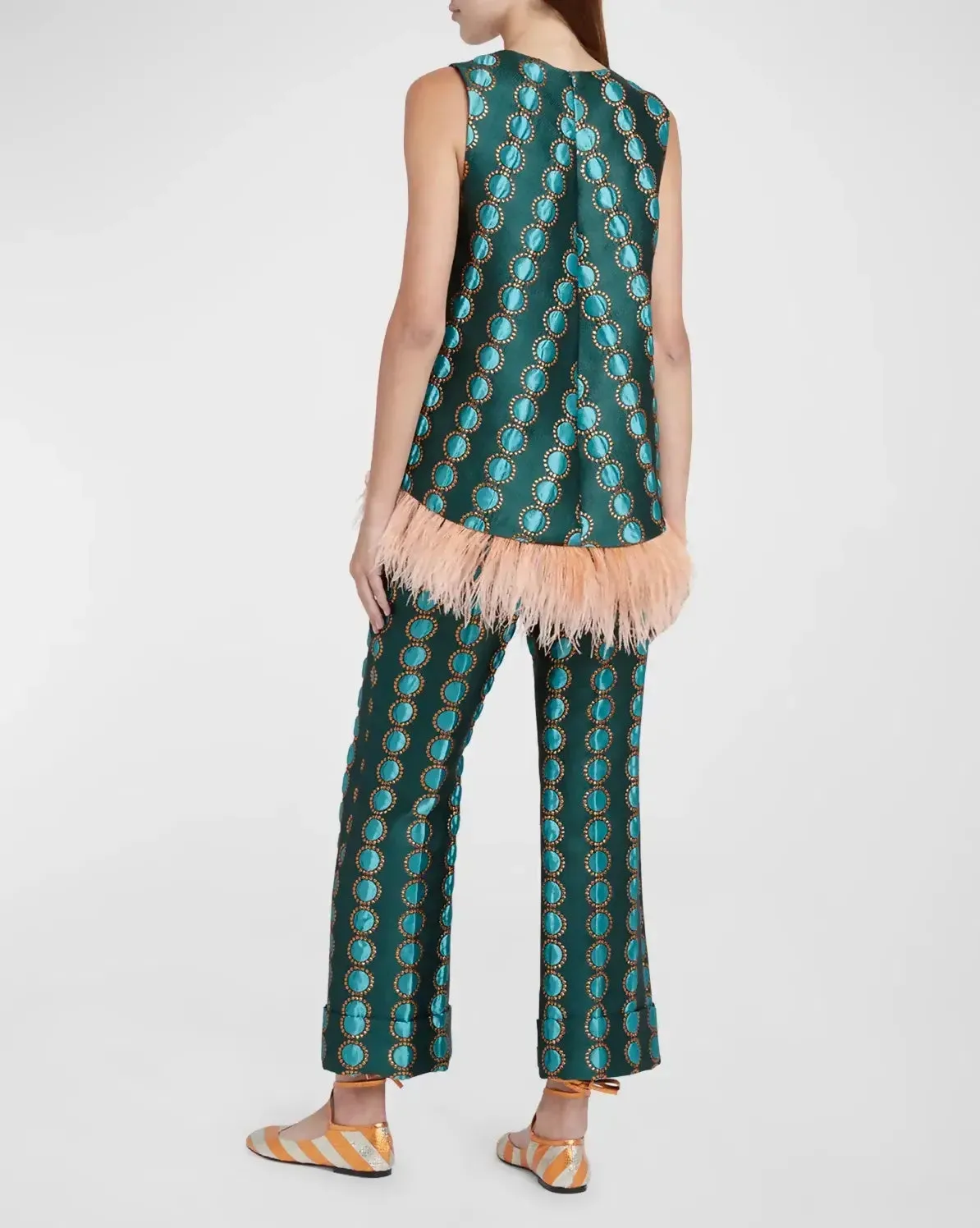 La Doublej La Scala Feather Trimmed Top & Hendrix Pants Size 8