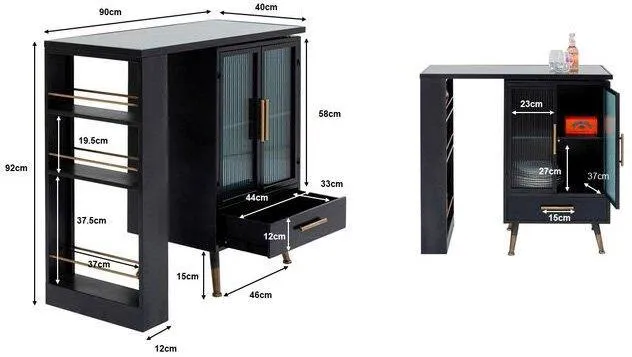 La Gomera Black Metal/Glass Bar Cabinet