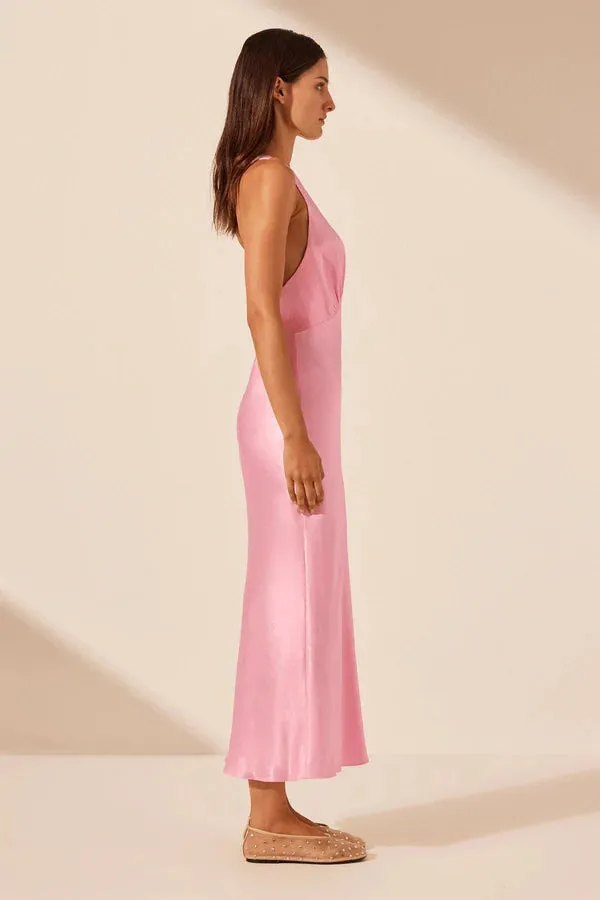 La Lune Plunged Cross Back Midi Dress - Peony