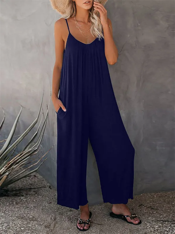 Loose Full-Length Cami Playsuit - Solid Oversized Jumpsuit