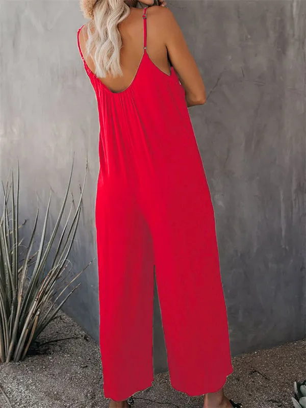 Loose Full-Length Cami Playsuit - Solid Oversized Jumpsuit