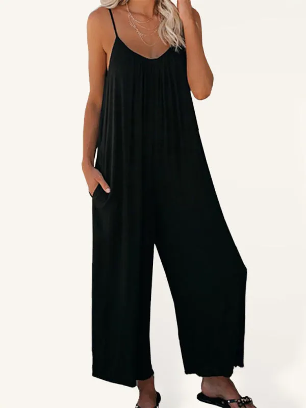 Loose Full-Length Cami Playsuit - Solid Oversized Jumpsuit