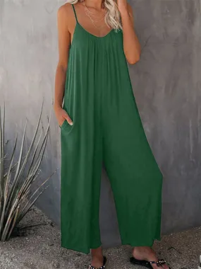 Loose Full-Length Cami Playsuit - Solid Oversized Jumpsuit