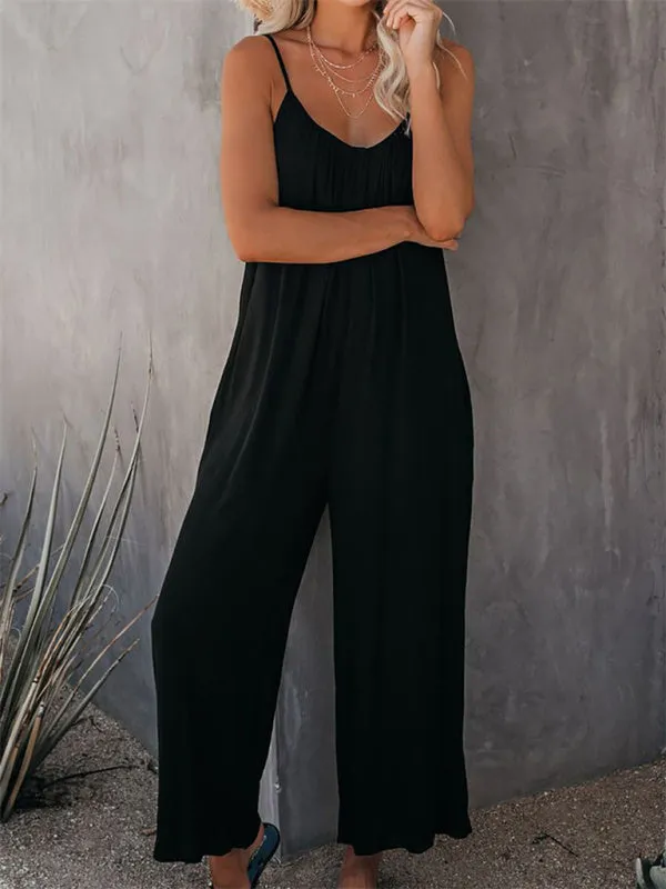 Loose Full-Length Cami Playsuit - Solid Oversized Jumpsuit