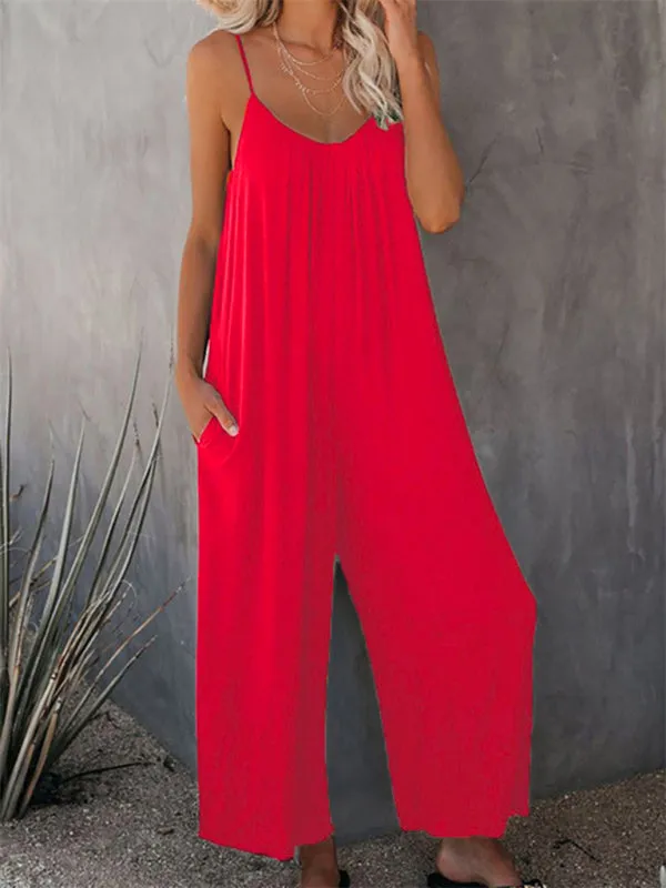Loose Full-Length Cami Playsuit - Solid Oversized Jumpsuit