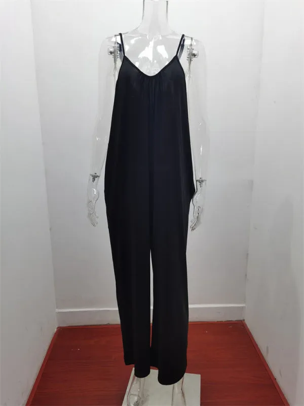 Loose Full-Length Cami Playsuit - Solid Oversized Jumpsuit