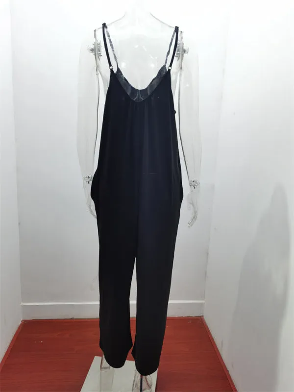Loose Full-Length Cami Playsuit - Solid Oversized Jumpsuit