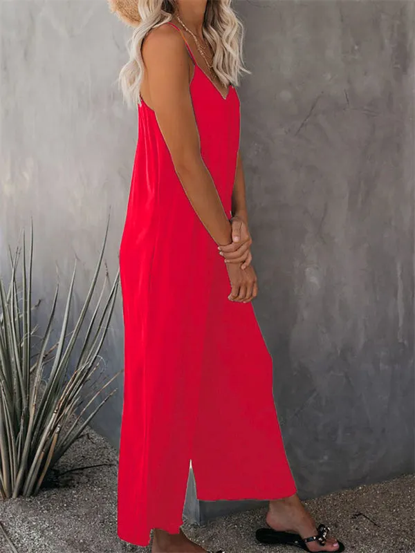 Loose Full-Length Cami Playsuit - Solid Oversized Jumpsuit